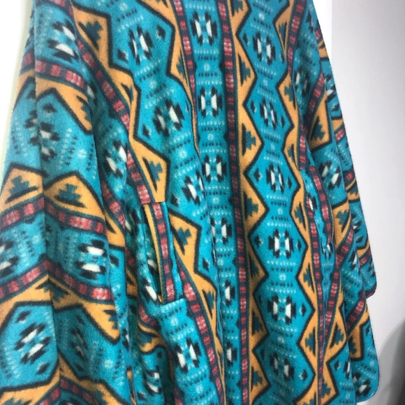 Arseno Poncho OS Hood Pockets Aztec Southwestern Blanket Cape Fleece Soft Warm - Picture 7 of 9